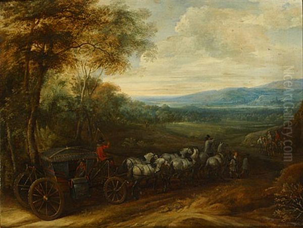 Koets In Een Landschap Oil Painting by Lucas Achtschellinck