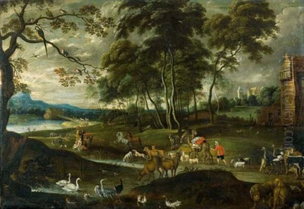 Die Tiere Auf Dem Weg Zur Arche Noah (collab. W/hans Jordaens Iii) Oil Painting by Lucas Achtschellinck