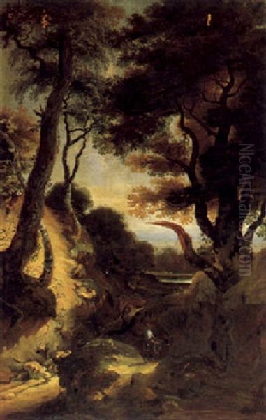 Grose Waldlandschaft Mit Reisenden Oil Painting by Lucas Achtschellinck