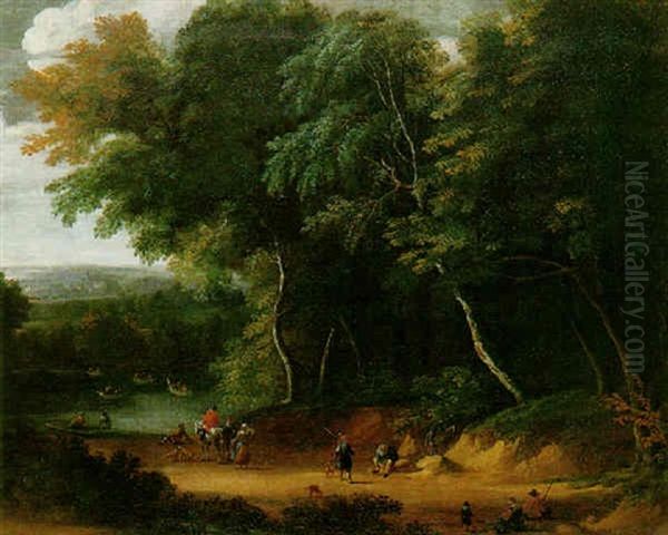 Promeneurs A L'oree Du Bois Oil Painting by Lucas Achtschellinck