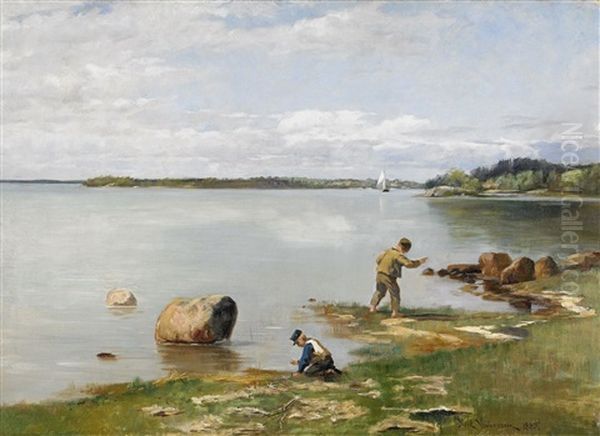 Kustlandskap Med Lekande Barn Oil Painting by Johann Axel Gustaf Acke