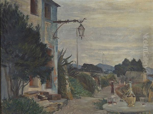 Terrace By The Side Of An Italian Village Road Oil Painting by Johann Axel Gustaf Acke