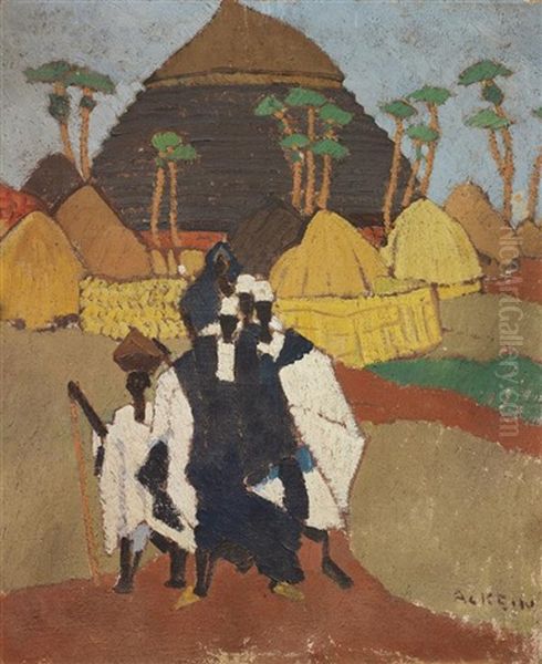 Promeneurs Africains Oil Painting by Marcelle Ackein