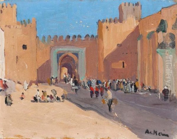 La Porte Du Mechouar, Fes Oil Painting by Marcelle Ackein