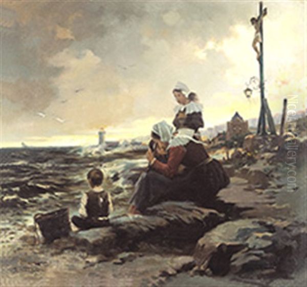 Wachtend Op De Terugkeer Van De Vissers by Florimond (Flori-Marie) van Acker