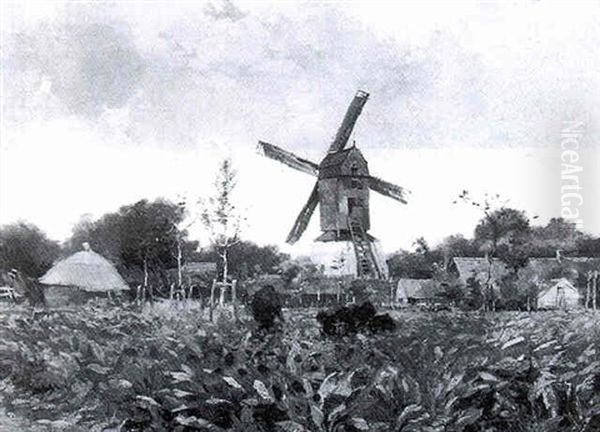 A Landscape By The Mill Of St. Michiels, Near Brugge Oil Painting by Florimond (Flori-Marie) van Acker