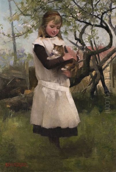 Junges Madchen Mit Katze Oil Painting by Floris van Acker