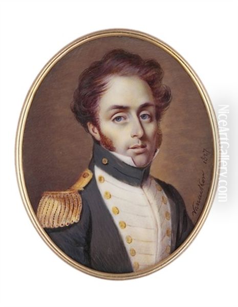 A Young Naval Captain In Uniform With White Facings Oil Painting by Johannes Baptista van Acker