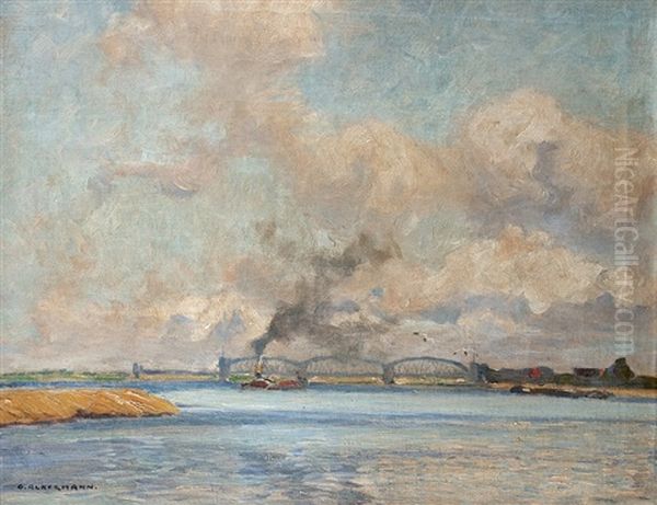 Steamer At The Rhine Bridge Oil Painting by Otto Ackermann