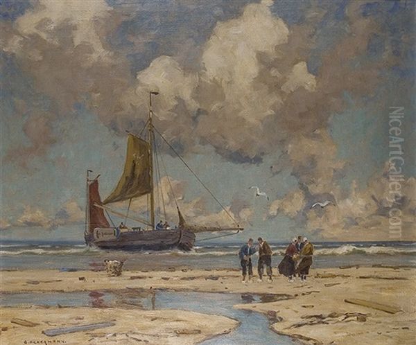 Fisher At The Boats by Otto Ackermann