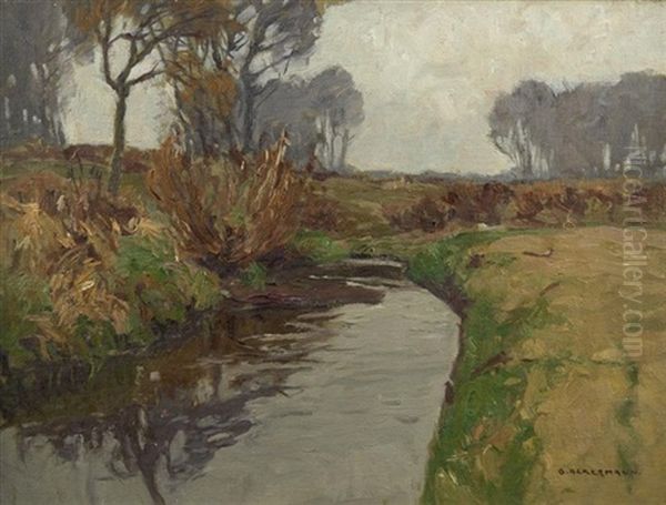 Herbst Am Niederrhein. Blick Auf Einen Bachlauf In Feld- Und Wiesenlandschaft Bei Kaiserswerth(?) Oil Painting by Otto Ackermann