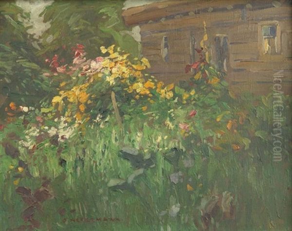 Bluhender Bauerngarten Am Waldesrand Oil Painting by Otto Ackermann