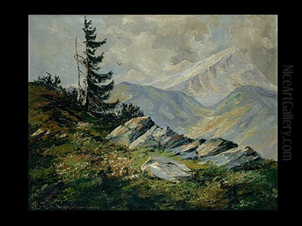 Gebirgslandschaft Mit Alpspitze Oil Painting by Otto Ackermann