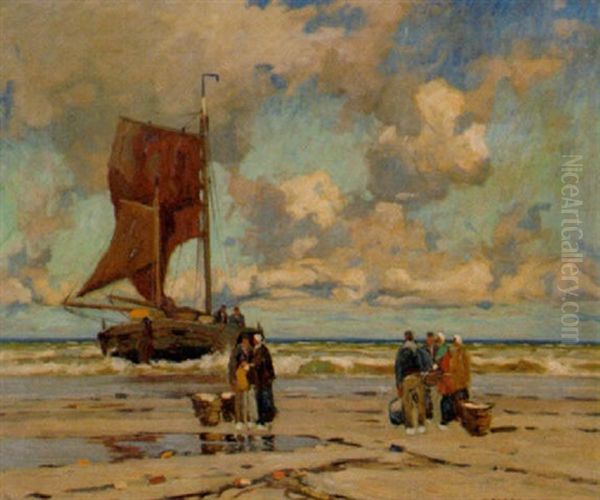 Anlandendes Fischerboot Oil Painting by Otto Ackermann