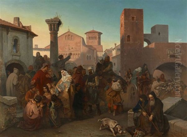 Episodes Des Guerres D'italie : Les Exiles Milanais Accueillis A Brescia Apres La Destruction De Leur Ville En 1162 Par L'empereur Frederic Barberousse by Cesare Felix Georges dell' Acqua