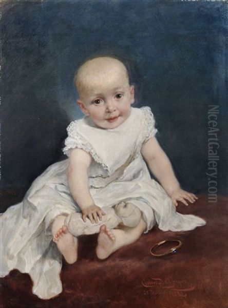 Kleinkind Mit Puppe Und Armreif Oil Painting by Cesare Felix Georges dell' Acqua