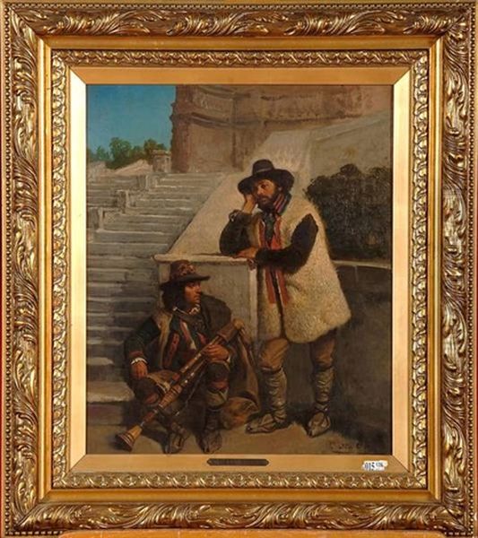 Bergers Italiens Oil Painting by Cesare Felix Georges dell' Acqua