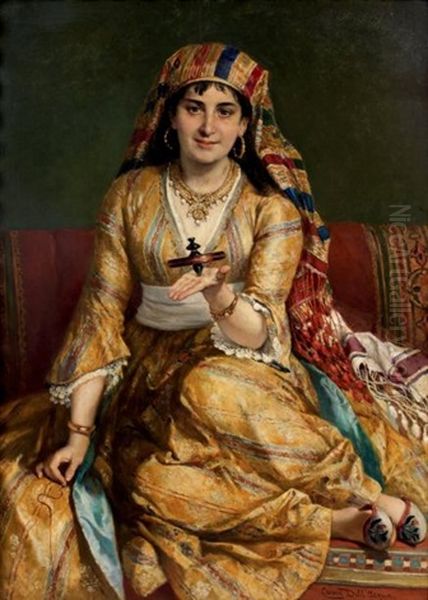 Orientale Jouant Avec Une Toupie Oil Painting by Cesare Felix Georges dell' Acqua