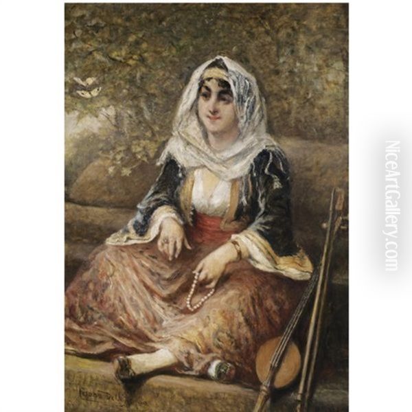 The Yayly Tanbur Player Oil Painting by Cesare Felix Georges dell' Acqua