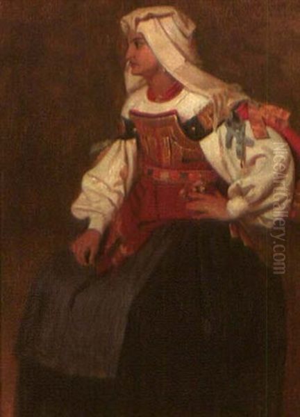 Eine Dame Aus Urbino In Volkstracht Oil Painting by Cesare Felix Georges dell' Acqua