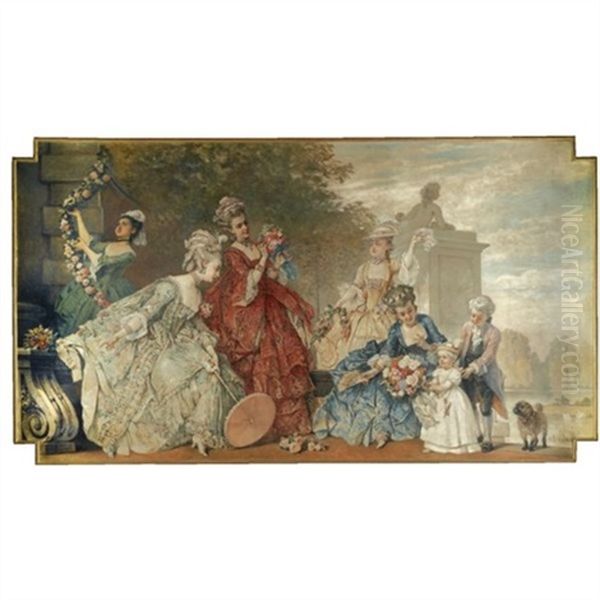 Presenting The Garlands Oil Painting by Cesare Felix Georges dell' Acqua