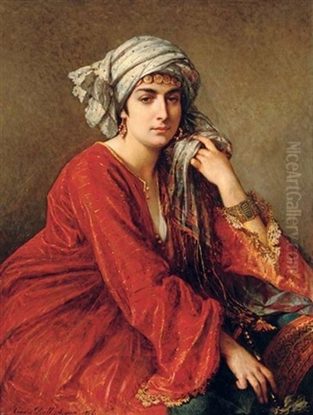 Femme Orientale Oil Painting by Cesare Felix Georges dell' Acqua