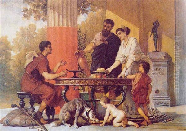 Ospitalita In Villa A Pompei Oil Painting by Cesare Felix Georges dell' Acqua