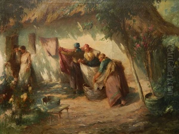 Laundry Day Oil Painting by Agoston Acs