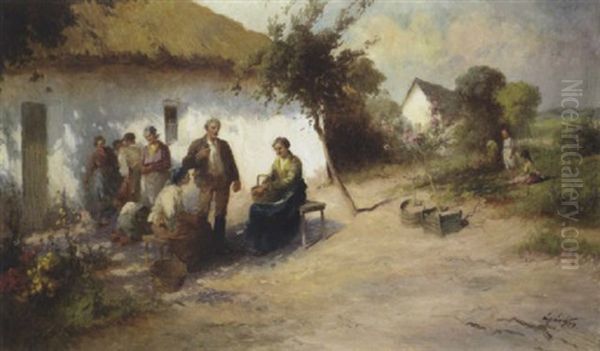 Ein Sommertag In Bauerngarten Oil Painting by Agoston Acs