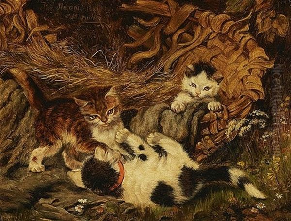 Cats Playing With Basket Oil Painting by Julius Adam the Younger