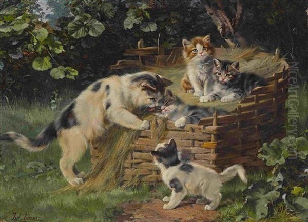 Katzenmutter Mit Ihren Vier Jungen Oil Painting by Julius Adam the Younger