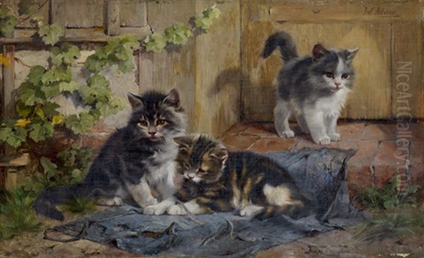 Drei Katzchen Im Garten Oil Painting by Julius Adam the Younger