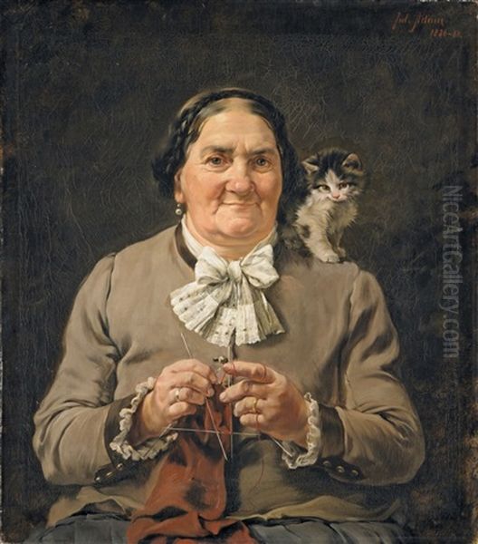 Die Mutter Des Kunstlers Mit Katzchen Auf Der Schulter Oil Painting by Julius Adam the Younger