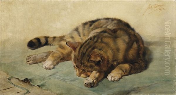 Liegende Katze Oil Painting by Julius Adam the Younger