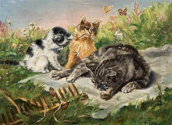 Cat Family Oil Painting by Julius Adam the Younger