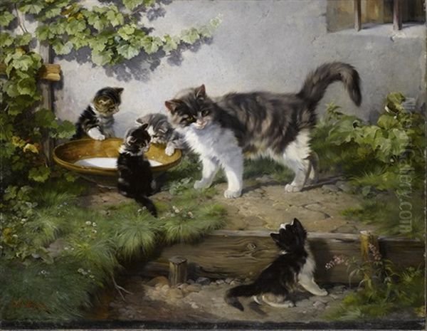 Spielende Katzenfamilie Oil Painting by Julius Adam the Younger