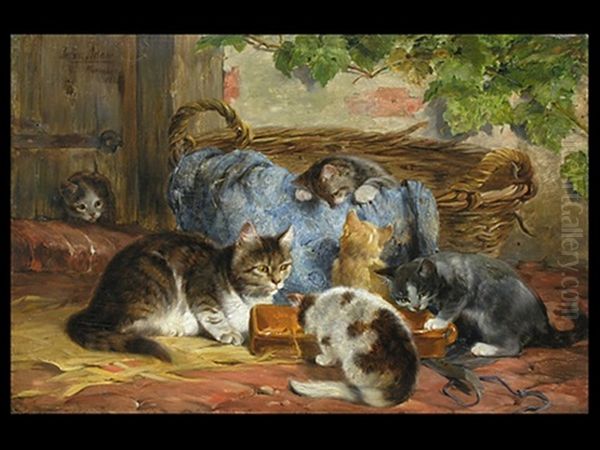 Die Katzenfamilie Oil Painting by Julius Adam the Younger