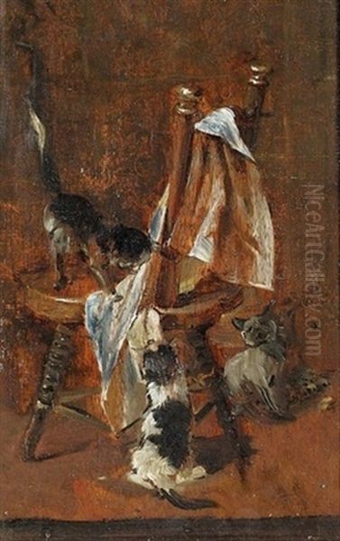 Drei Spielende Katzen Oil Painting by Julius Adam the Younger