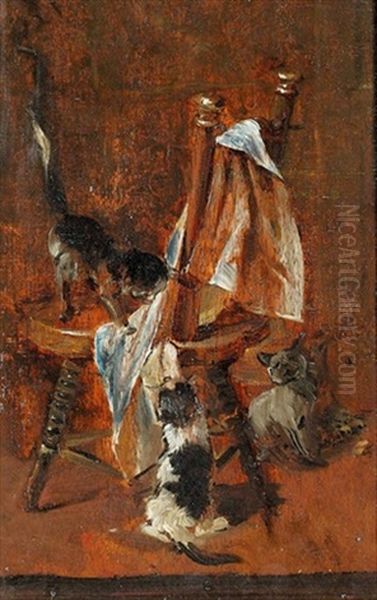 Drei Spielende Katzen Oil Painting by Julius Adam the Younger