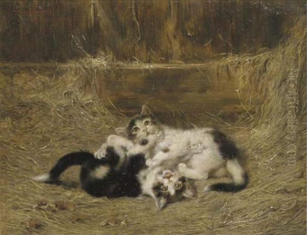 Playful Kittens Oil Painting by Julius Adam the Younger