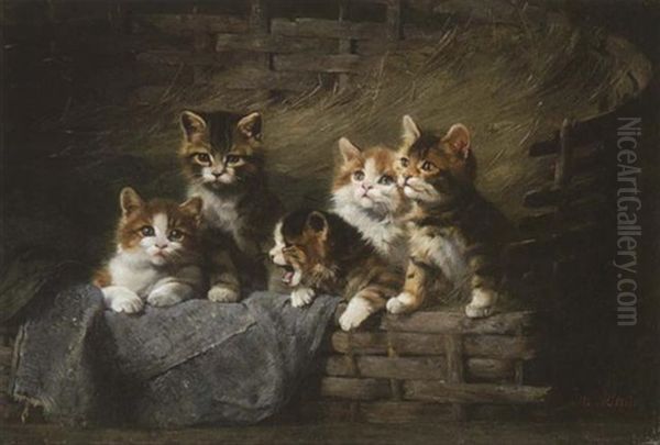 Funf Katzchen Im Korb Oil Painting by Julius Adam the Younger