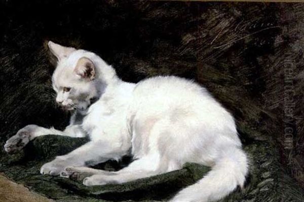 Weise Katze Auf Dunkelgrunen Teppich Oil Painting by Julius Adam the Younger