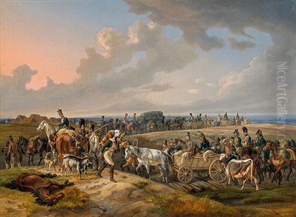 Soldiers On The Road To Lianvawitschi, 14th Of August 1812 (napoleon's Russian Campaign) Oil Painting by Albrecht Adam