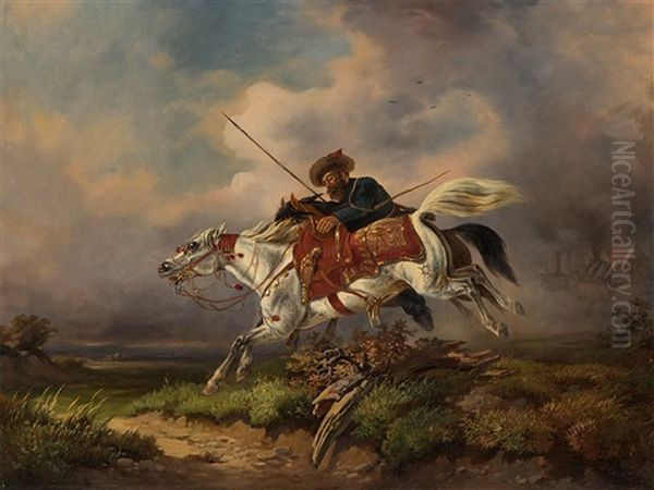 Horse Scene Oil Painting by Albrecht Adam