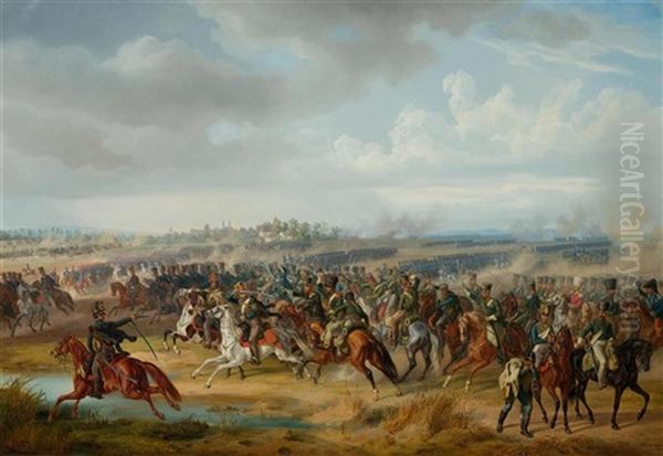 The Combat Of Papa On 12 June 1809 Oil Painting by Albrecht Adam