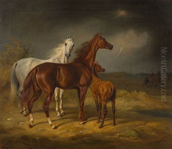 Pferde Im Gewitter Oil Painting by Albrecht Adam