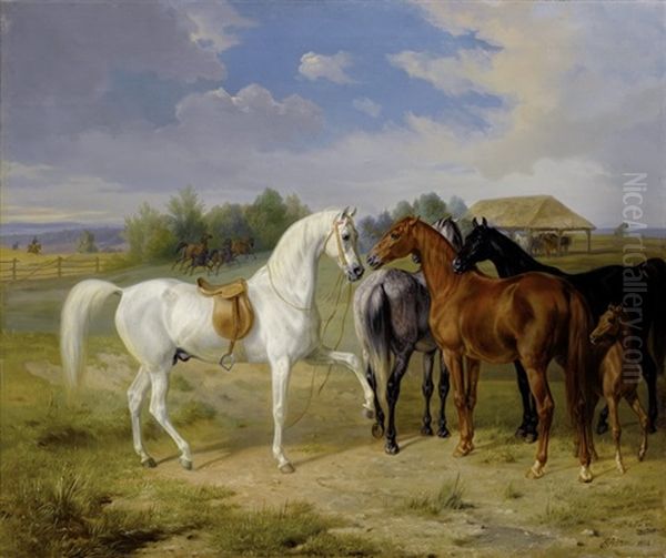 Pferde Auf Der Weide Oil Painting by Albrecht Adam