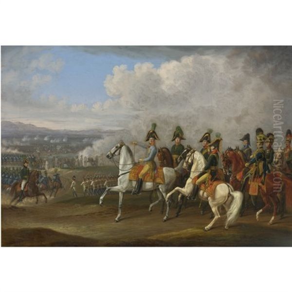 General Von Bellegarde Und Seine Offiziere Vor Einer Schlacht (general Von Bellegarde And His Officers Observing A Battle) Oil Painting by Albrecht Adam