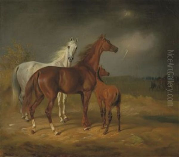 Pferde Im Gewitter Oil Painting by Albrecht Adam