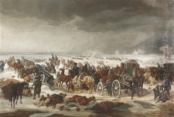 Ruckzug Der Franzosischen Armee Uber Die Schneefelder In Russland, November 1812 Oil Painting by Albrecht Adam